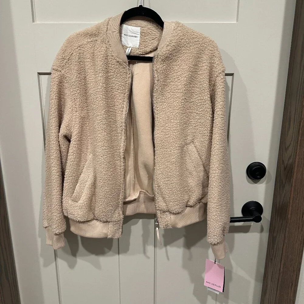 Avec Les Filles Beige Sherpa Fleece Bomber Jacket - Picture 1 of 3